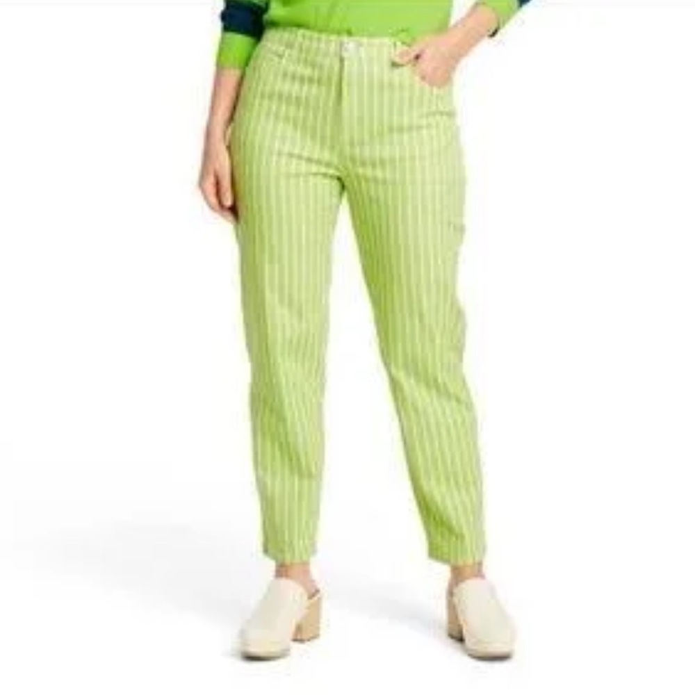Victor Glemaud LIMITED EDITION Lime Green Pinstripe High Rise Straight Leg Jeans